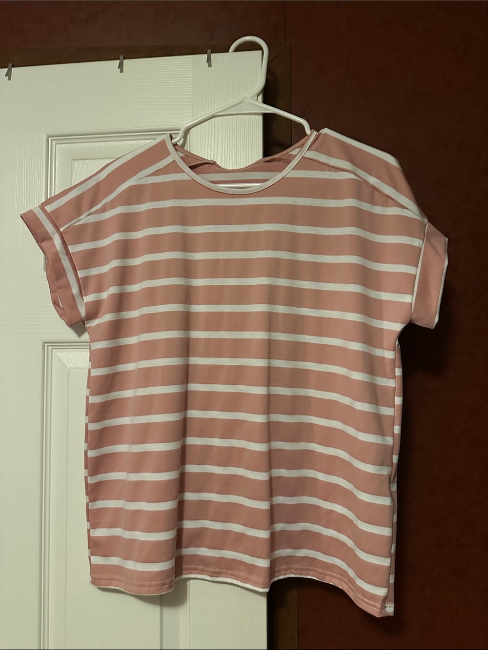 SHEIN Pink and White Striped Short Sleeve Top